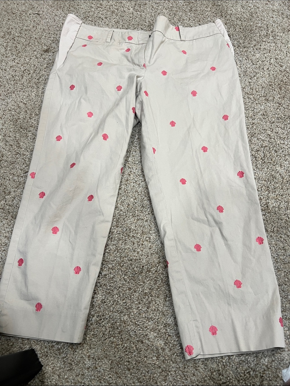 Talbots Petite Beige Chinos with Pink Shell Embroidery